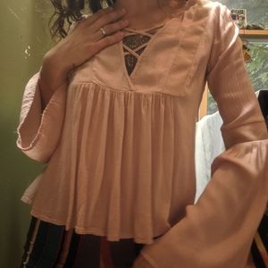 Light pink bell sleeve shirt